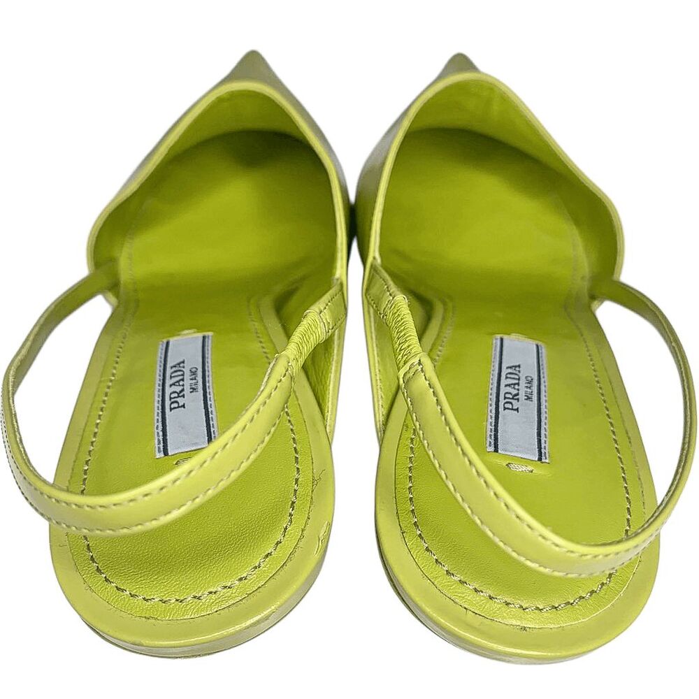 Prada Brushed Leather Pointed Toe Triangle Logo Wedge Pumps EU 40 US 10 Green - Picture 12 of 12
